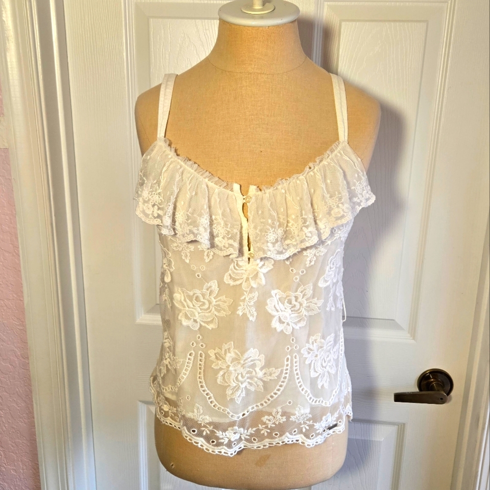Abercrombie Girls Ivory Lace TANK TOP Camisole SIZE XL Crop Top Beach Vacation